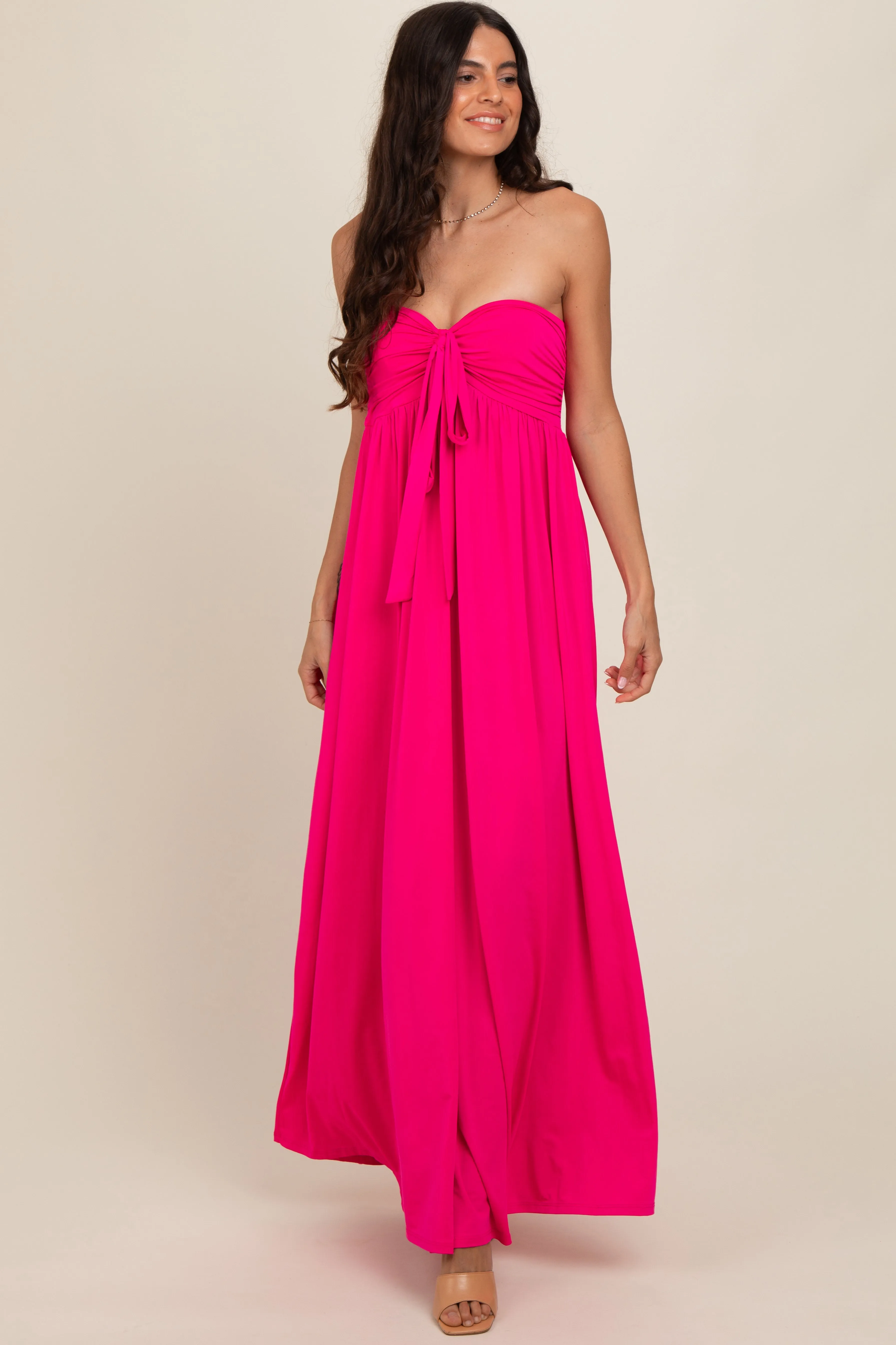Fuchsia Front Knot Halter Maxi Dress sold by Pinkblush product image thumbnail 2