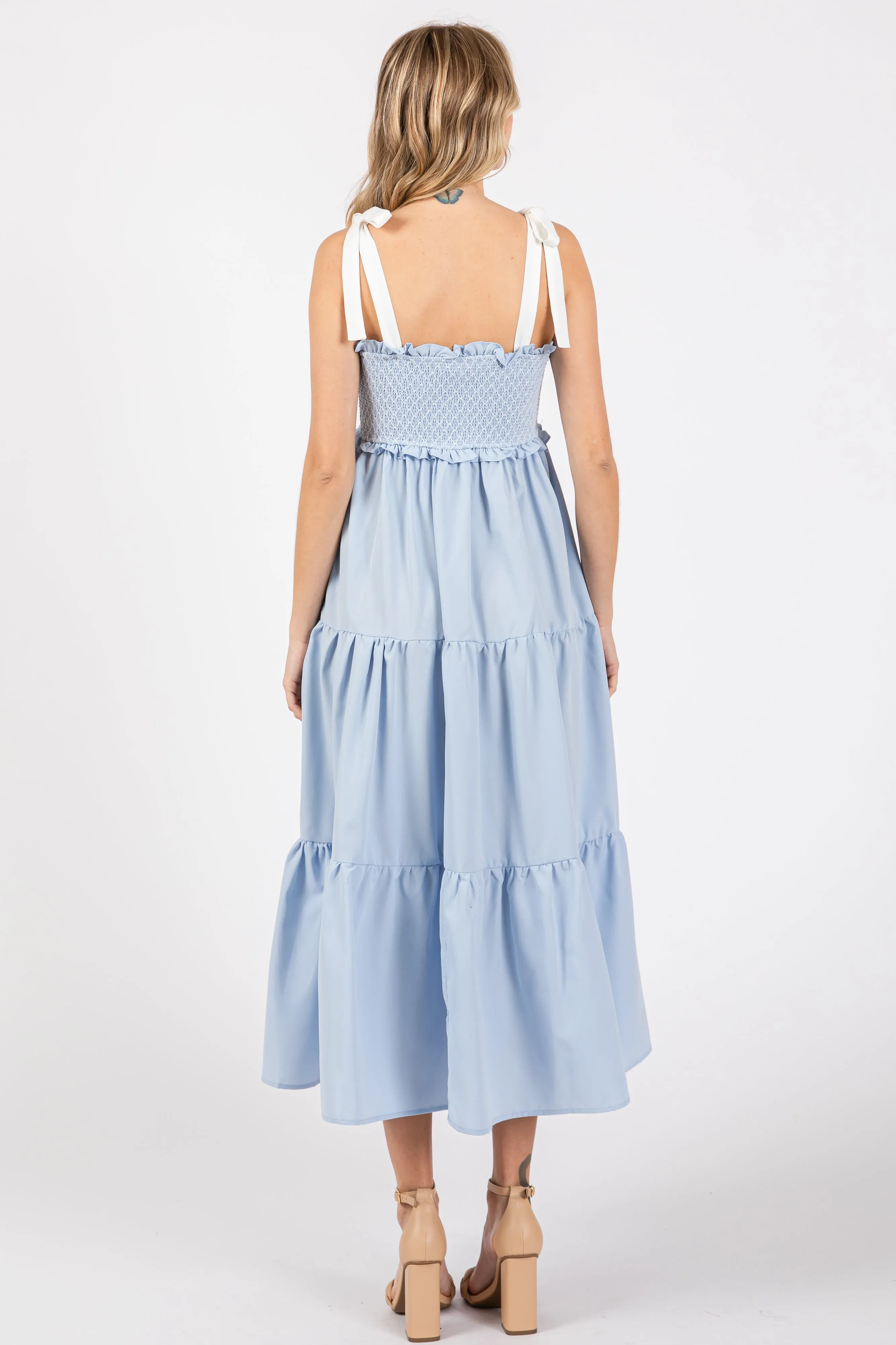 Light Blue Sleeveless Tiered Colorblock Strap Maxi Dress sold by Pinkblush product image thumbnail 2