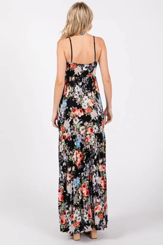 Black Floral Front Tie Maxi Dress sold by Pinkblush product image thumbnail 3