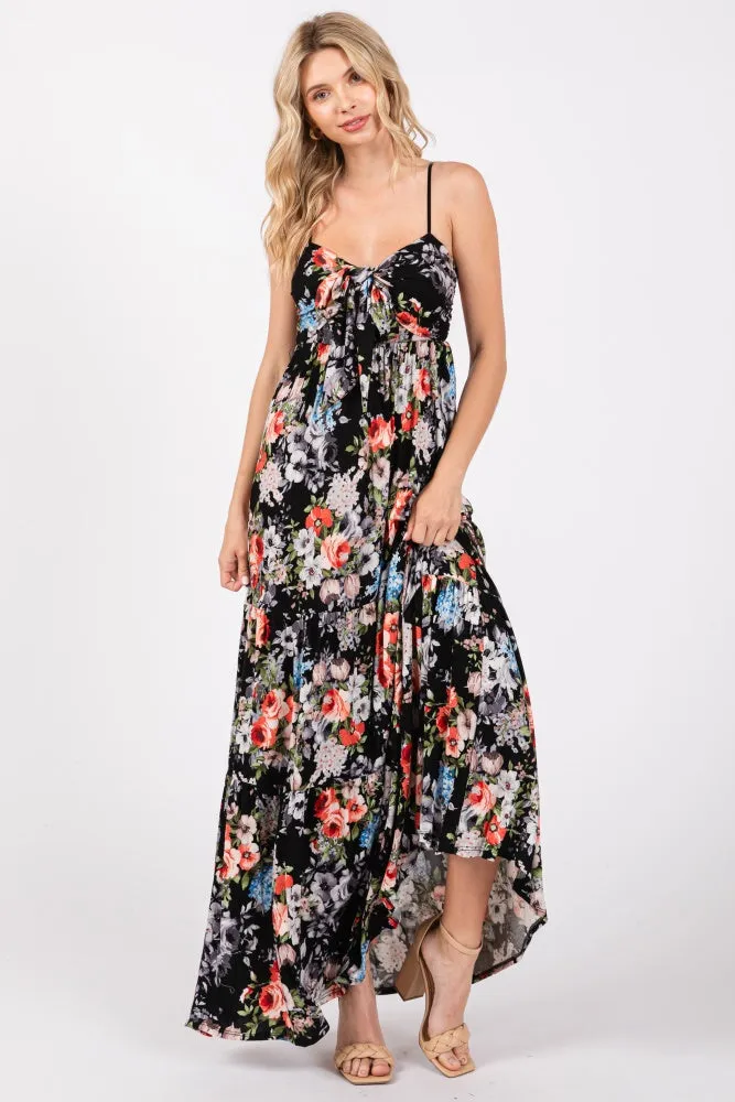 Black Floral Front Tie Maxi Dress sold by Pinkblush product image thumbnail 4