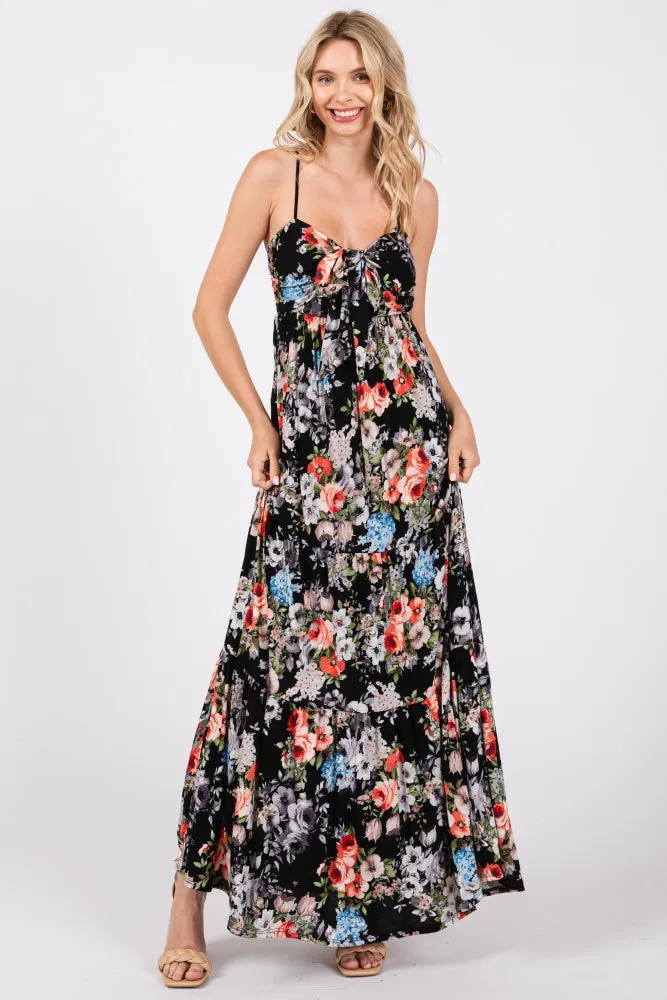 Black Floral Front Tie Maxi Dress sold by Pinkblush