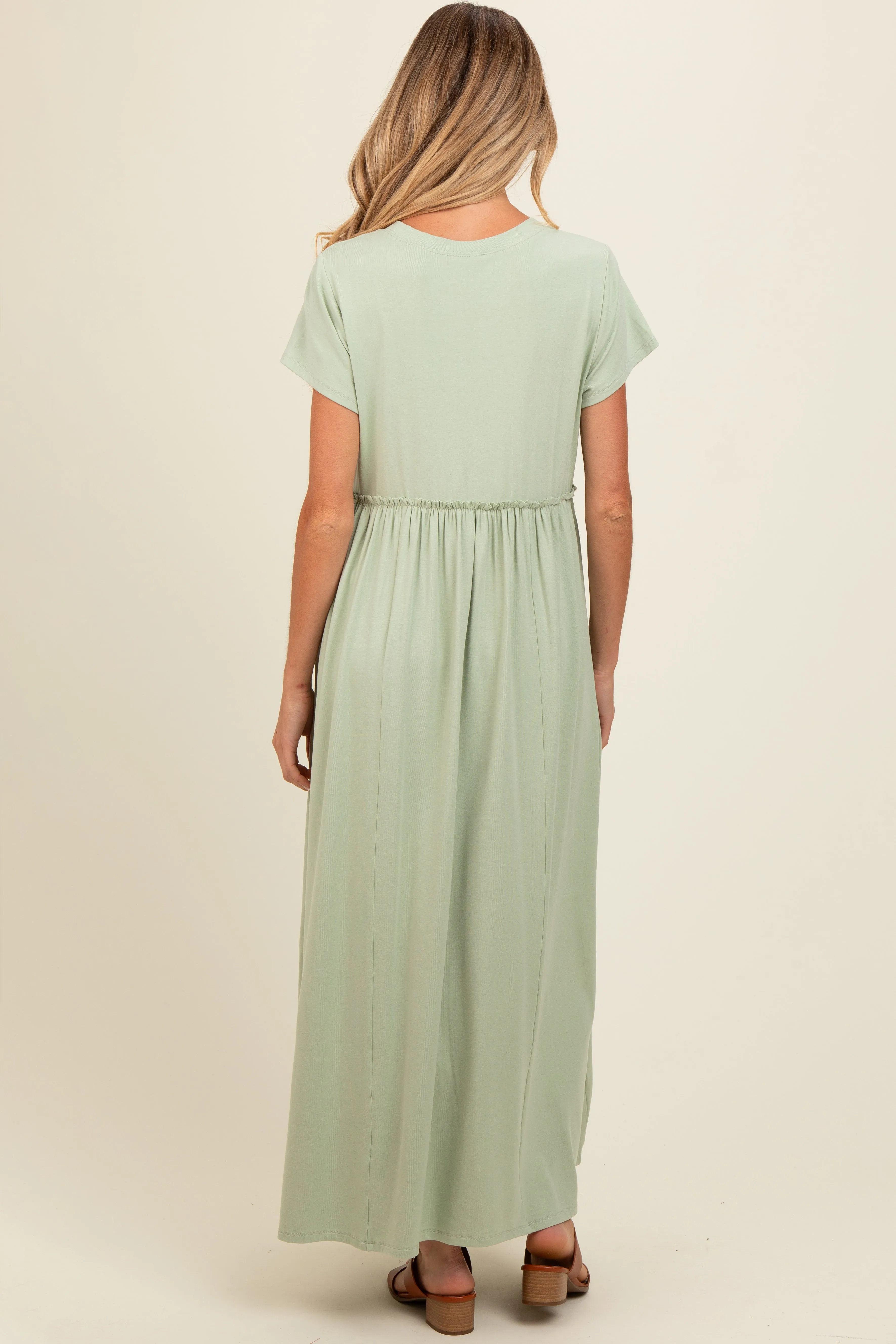 Light Olive Ruffle Trim Maternity Maxi Dress sold by Pinkblush product image thumbnail 4