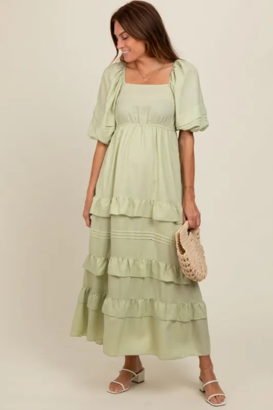 Sage Ruffle Tiered Maxi Dress sold by Pinkblush