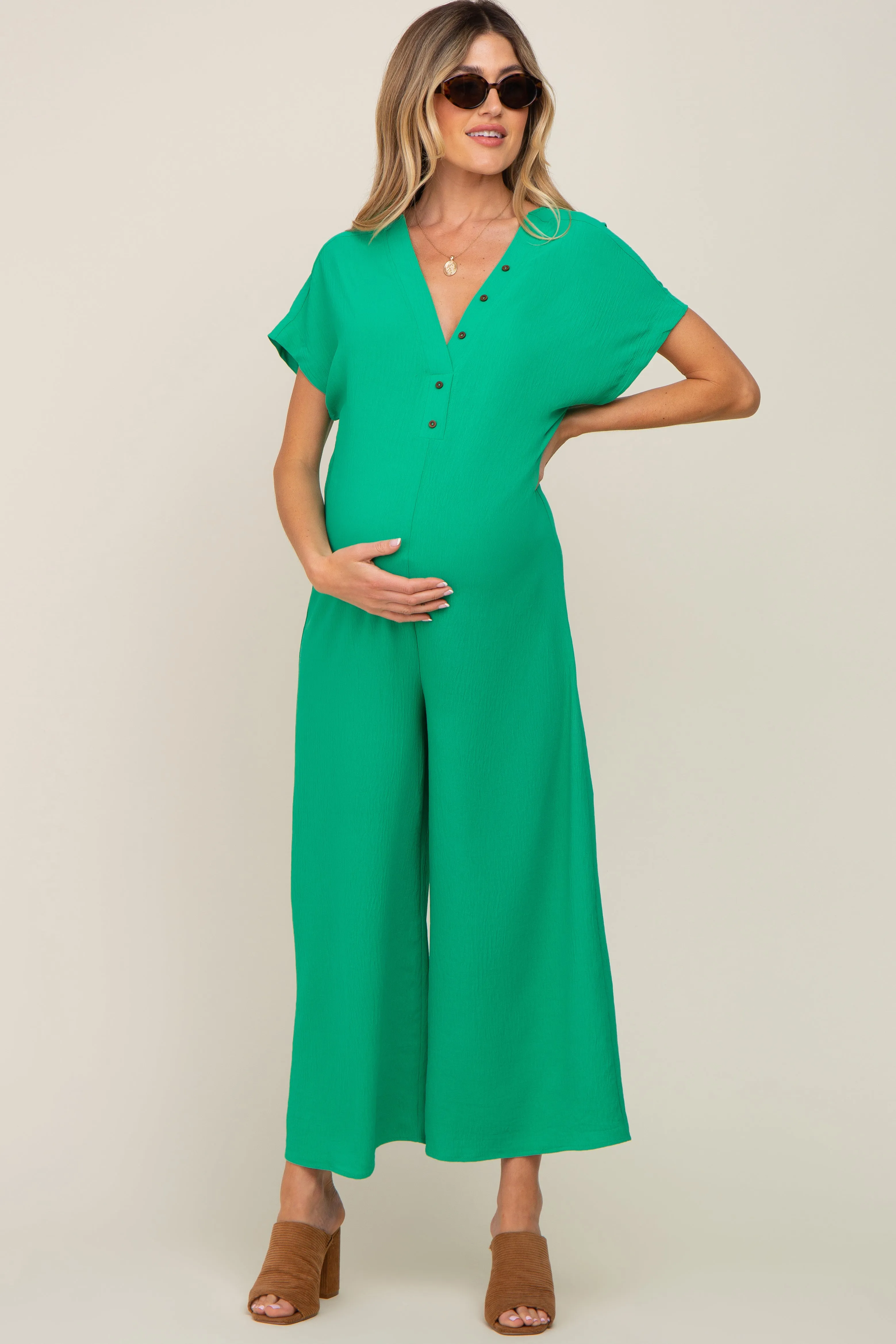 Green Front Button Accent Maternity Jumpsuit sold by Pinkblush product image thumbnail 4