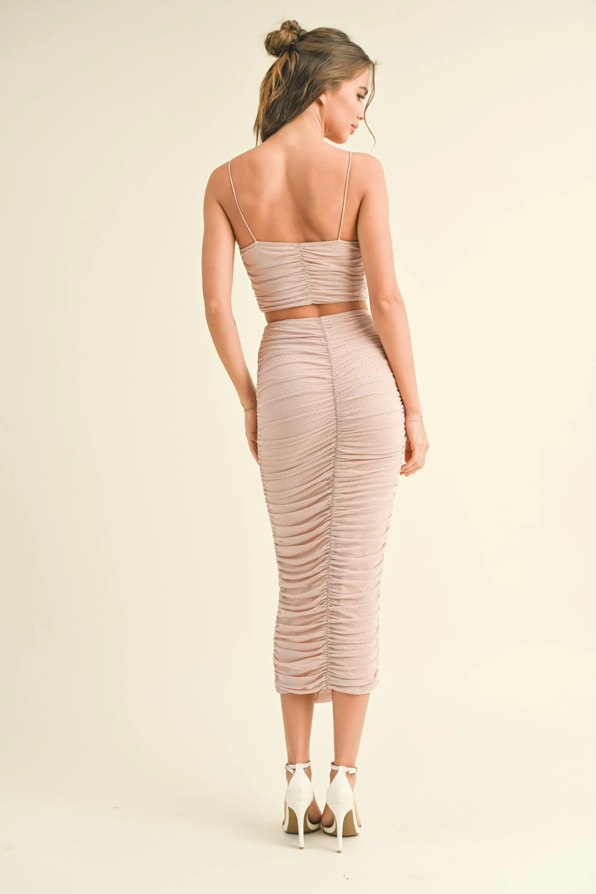 Beige Rhinestone Crop Top and Skirt Set sold by Pinkblush product image thumbnail 3