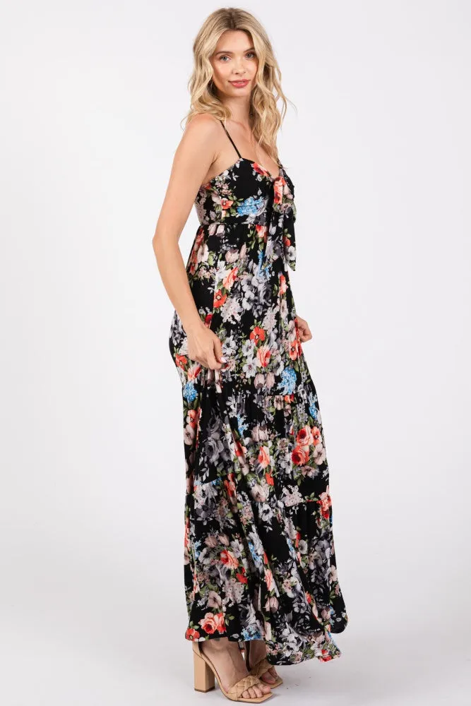 Black Floral Front Tie Maxi Dress sold by Pinkblush product image thumbnail 2