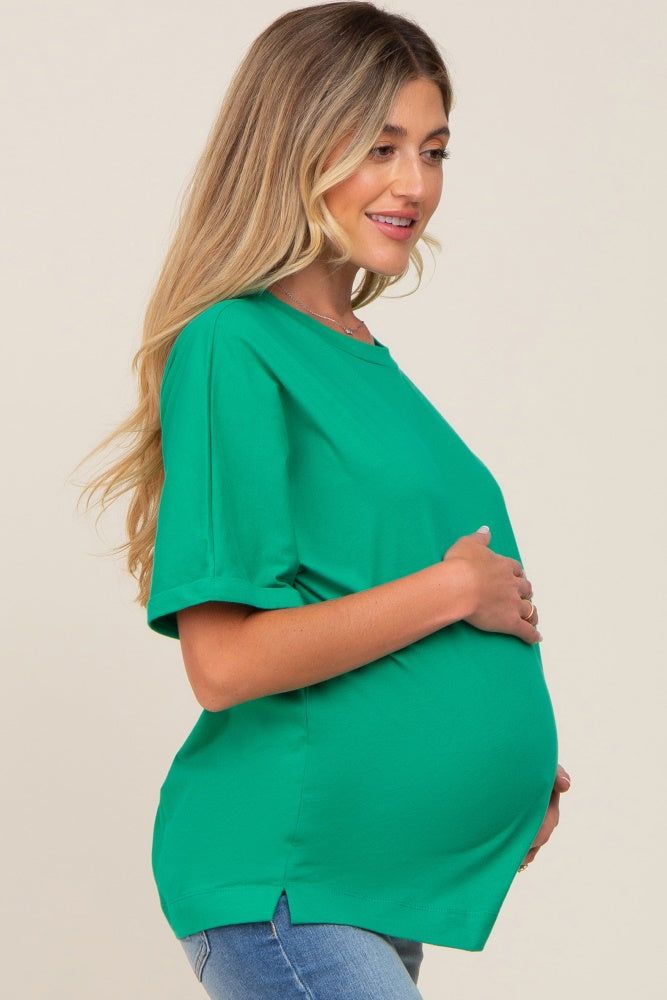 Green Oversized Rolled Short Sleeve Maternity Top sold by Pinkblush product image thumbnail 2