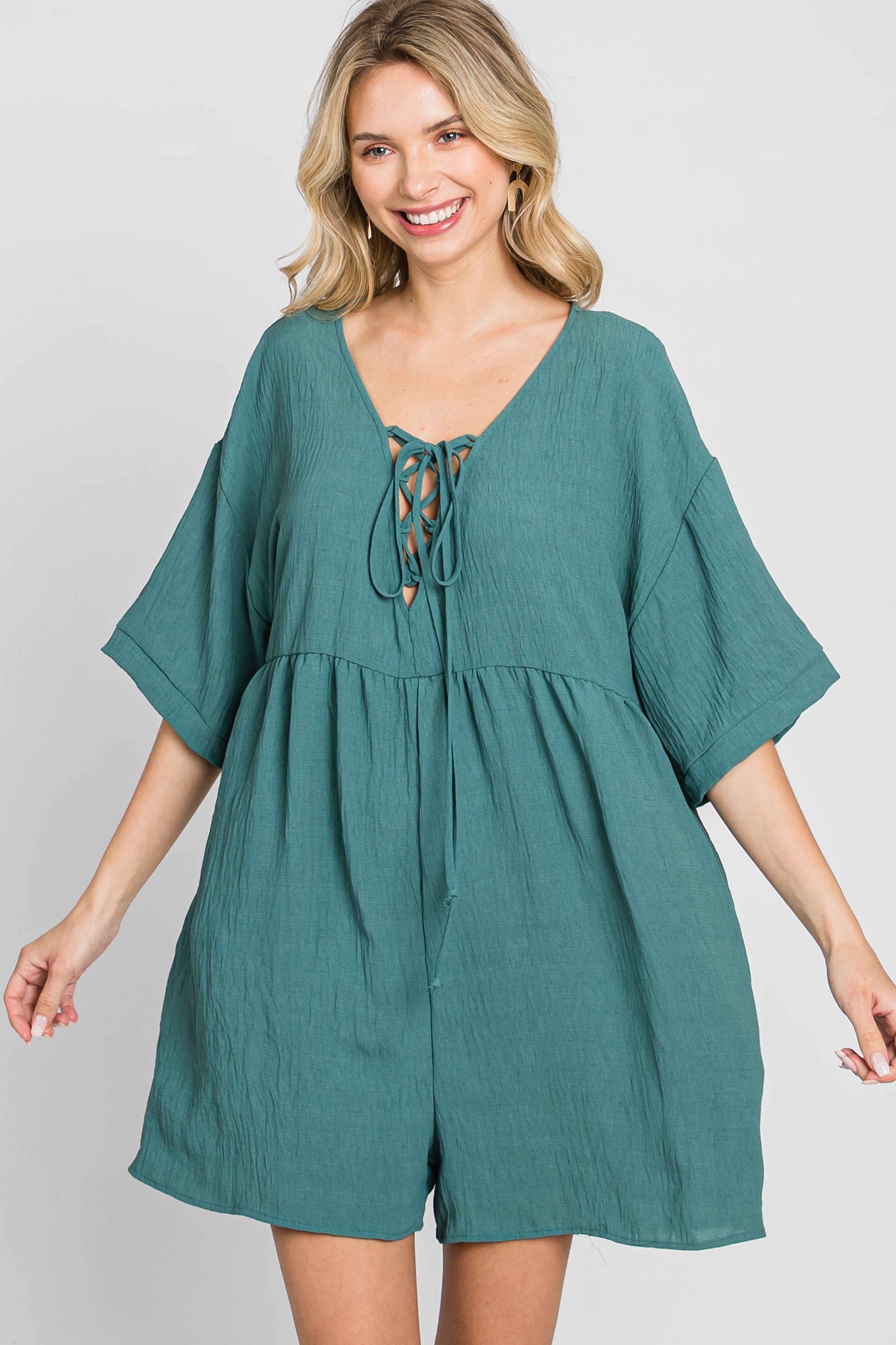 Teal Lace Up Romper sold by Pinkblush product image thumbnail 9