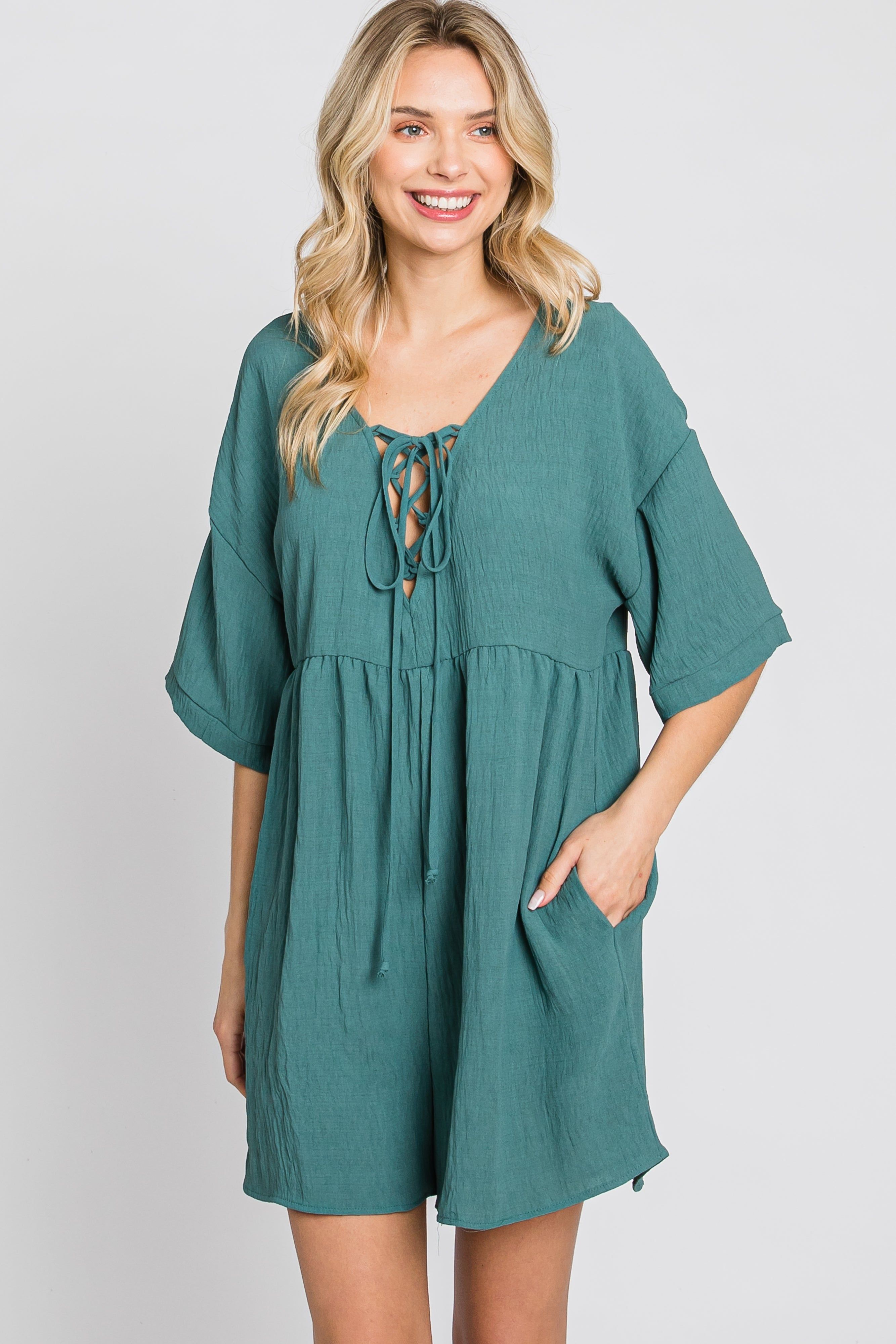 Teal Lace Up Romper sold by Pinkblush product image thumbnail 3