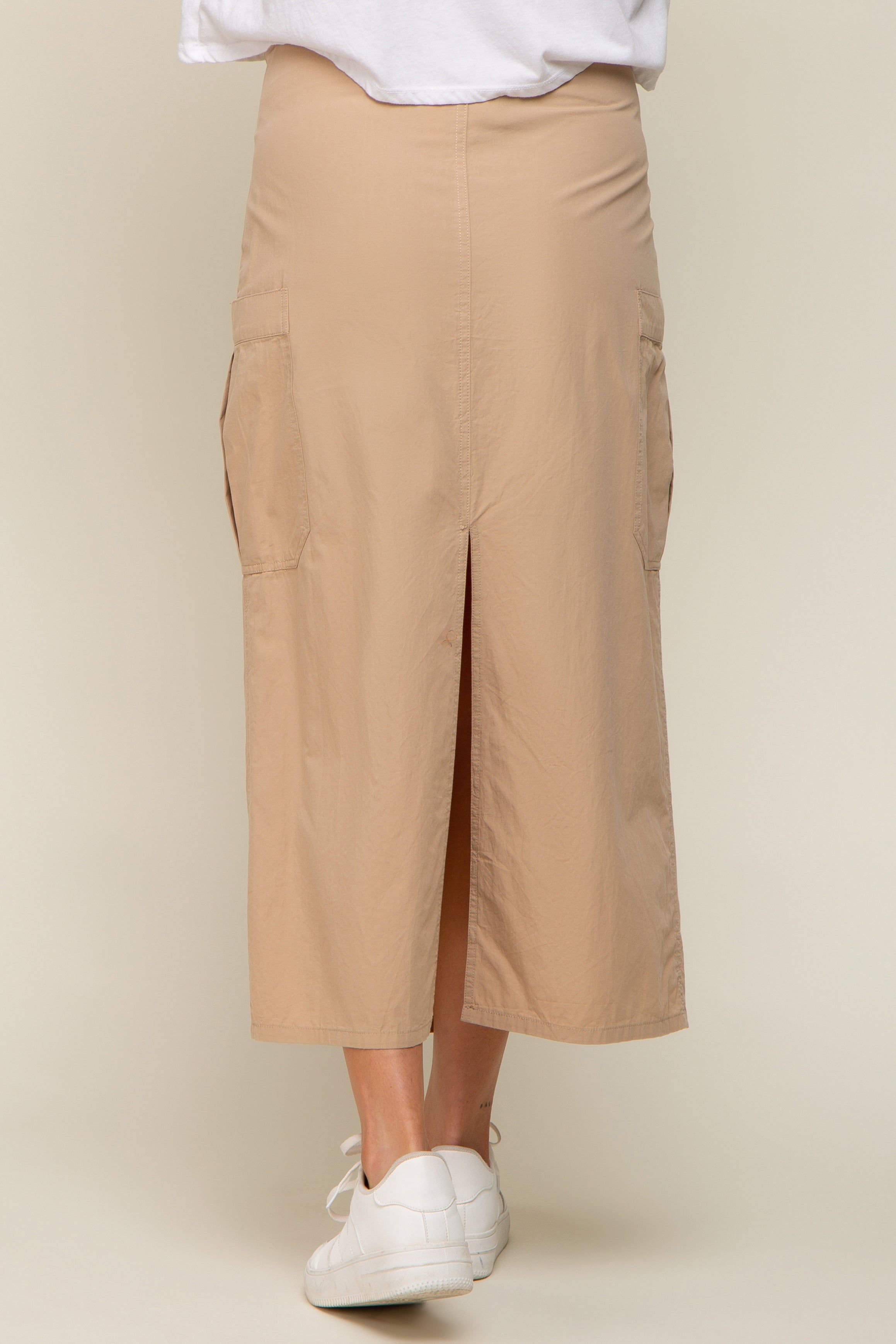 Light Taupe Drawstring Pocket Maternity Maxi Skirt sold by Pinkblush product image thumbnail 5