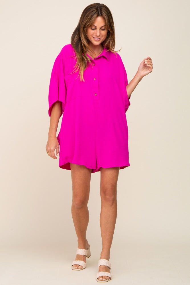 Fuchsia Collared Front Button Romper sold by Pinkblush product image thumbnail 4