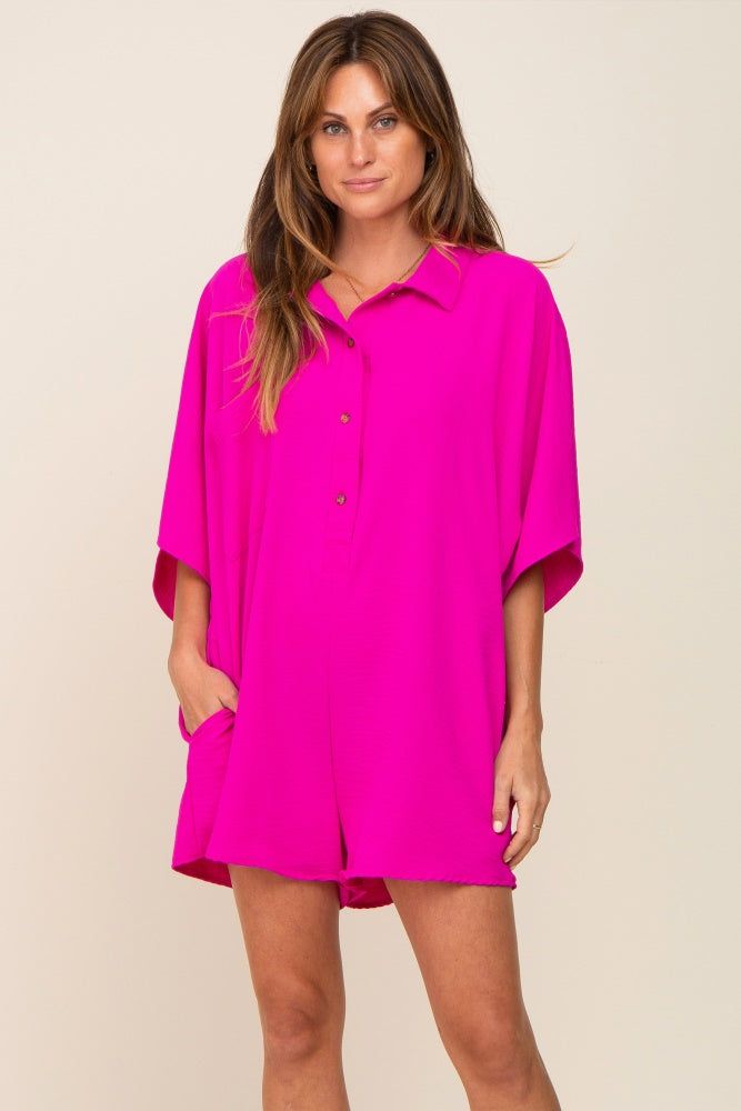Fuchsia Collared Front Button Romper sold by Pinkblush