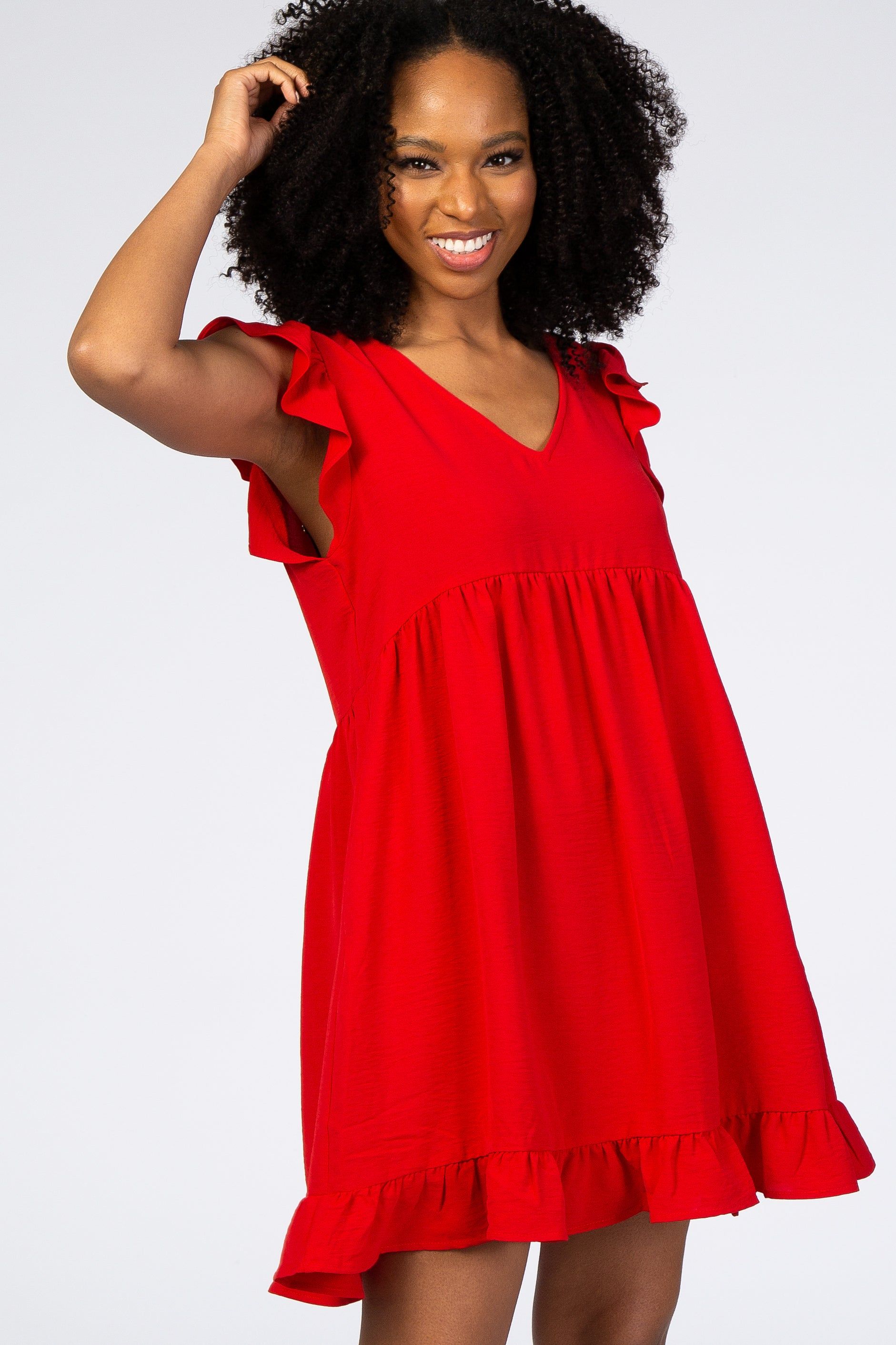 Red Ruffle Hem V-Neck Dress sold by Pinkblush product image thumbnail 5