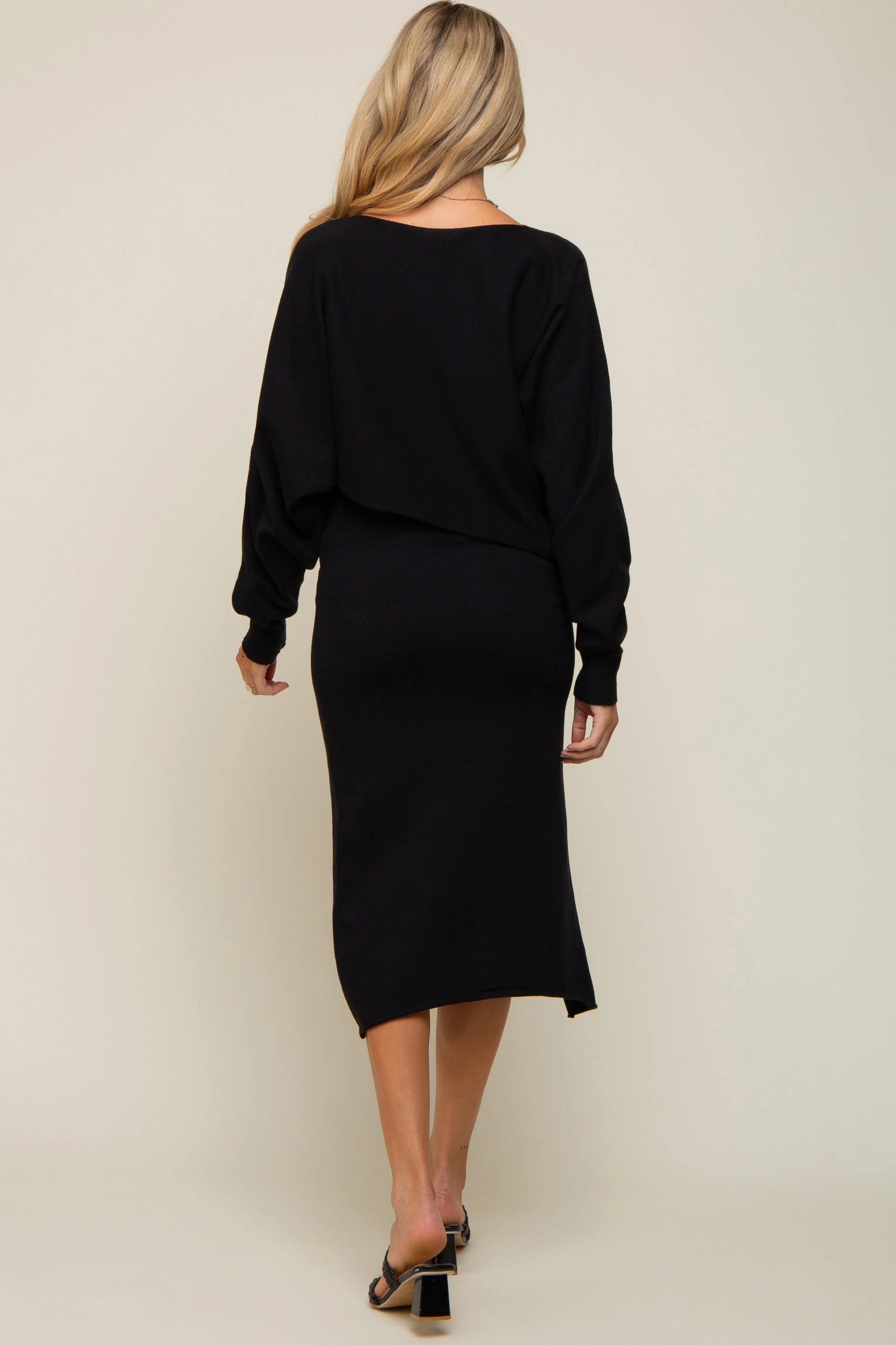 Black Knit Long Sleeve Crop Top Maternity Midi Skirt Set sold by Pinkblush product image thumbnail 3