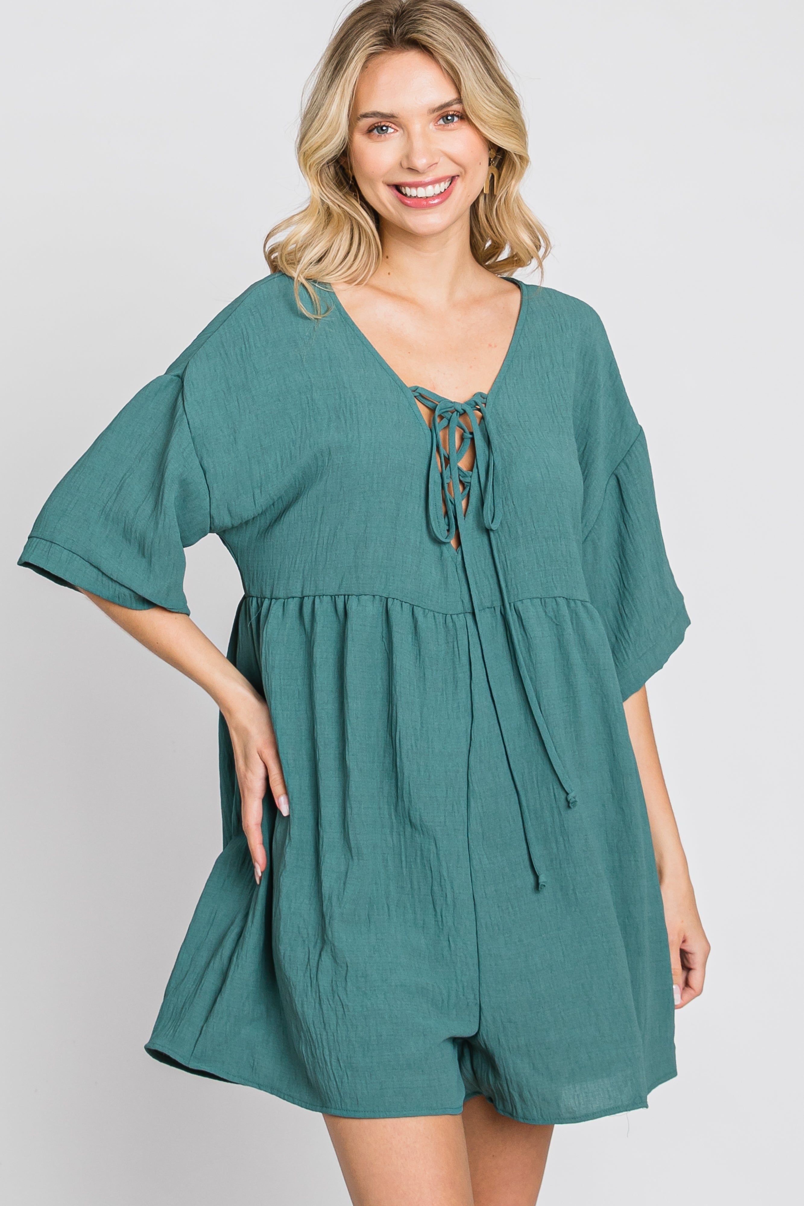 Teal Lace Up Romper sold by Pinkblush product image thumbnail 10