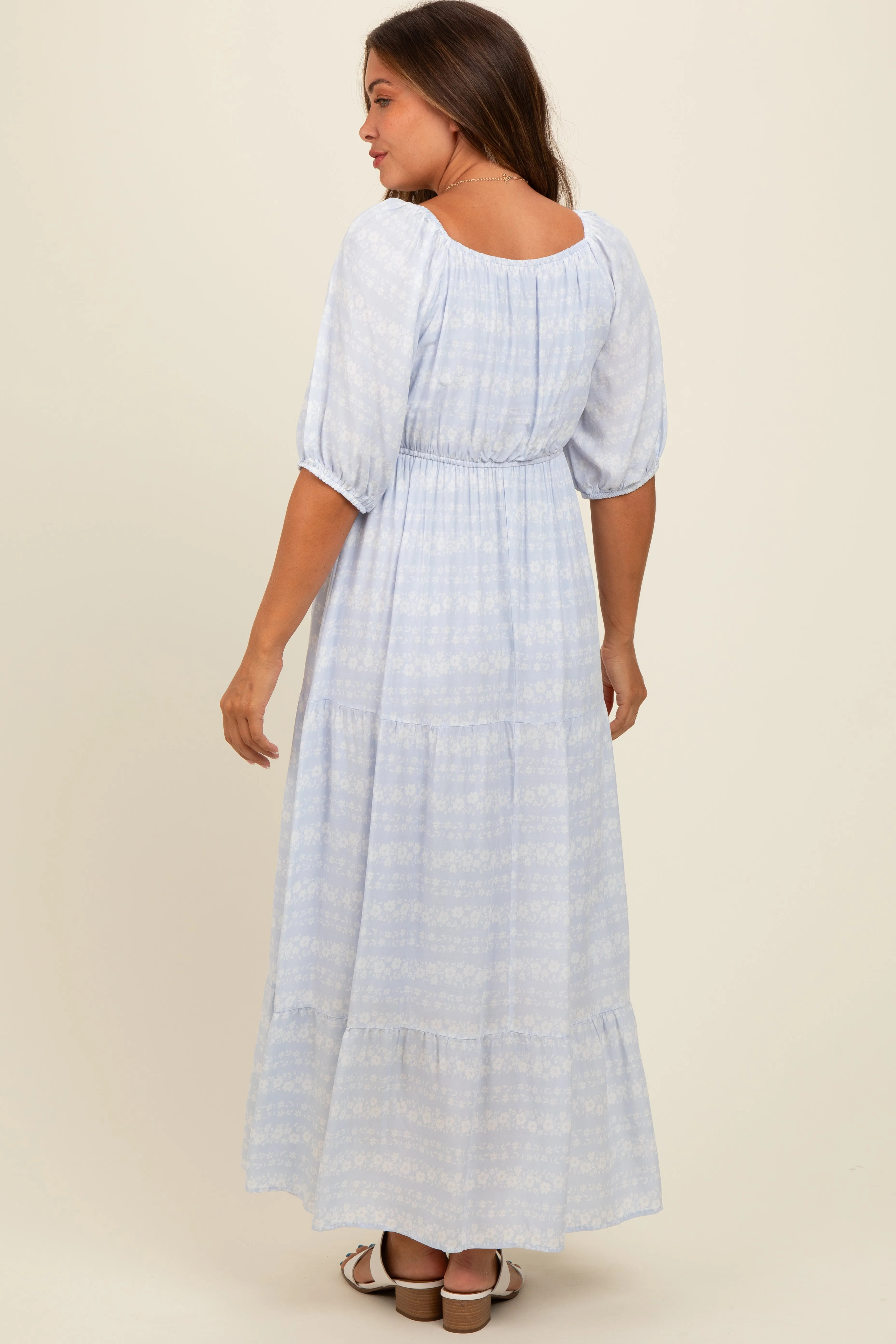 Light Blue Floral Tiered Maternity Maxi Dress sold by Pinkblush product image thumbnail 4