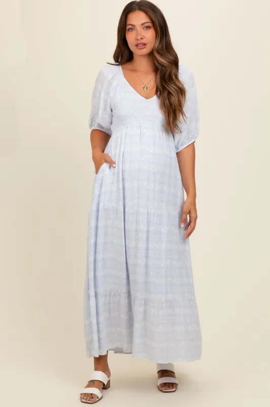 Light Blue Floral Tiered Maternity Maxi Dress sold by Pinkblush