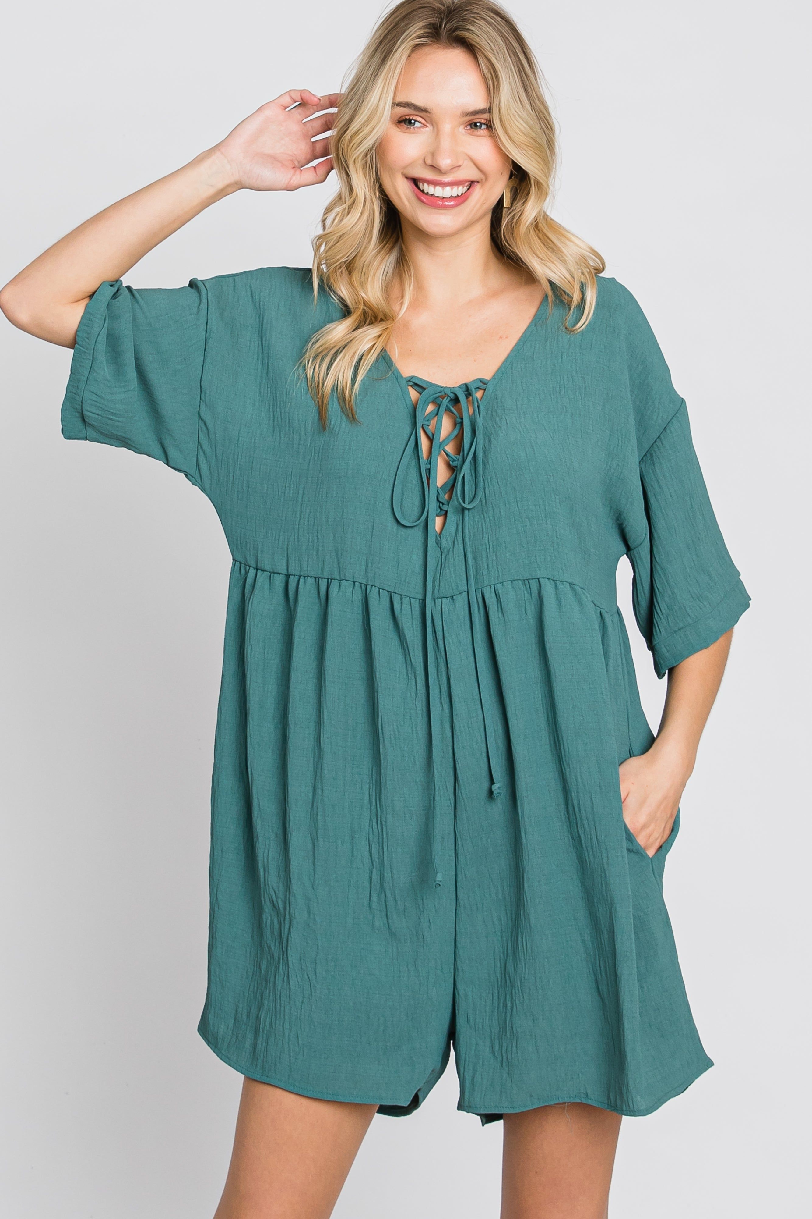 Teal Lace Up Romper sold by Pinkblush product image thumbnail 4