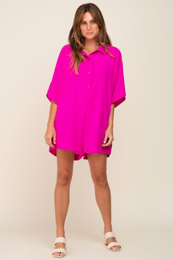 Fuchsia Collared Front Button Romper sold by Pinkblush product image thumbnail 5
