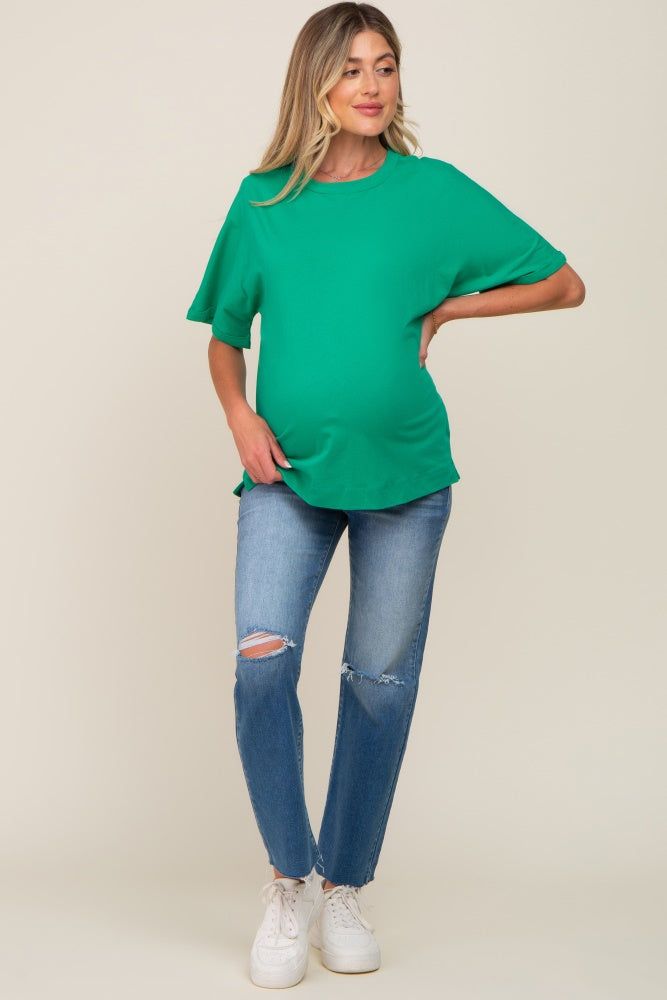 Green Oversized Rolled Short Sleeve Maternity Top sold by Pinkblush product image thumbnail 4