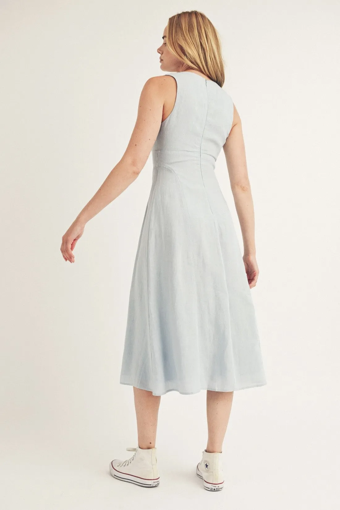 Blue Monochromatic Chambray A Line Midi Dress sold by Pinkblush product image thumbnail 5