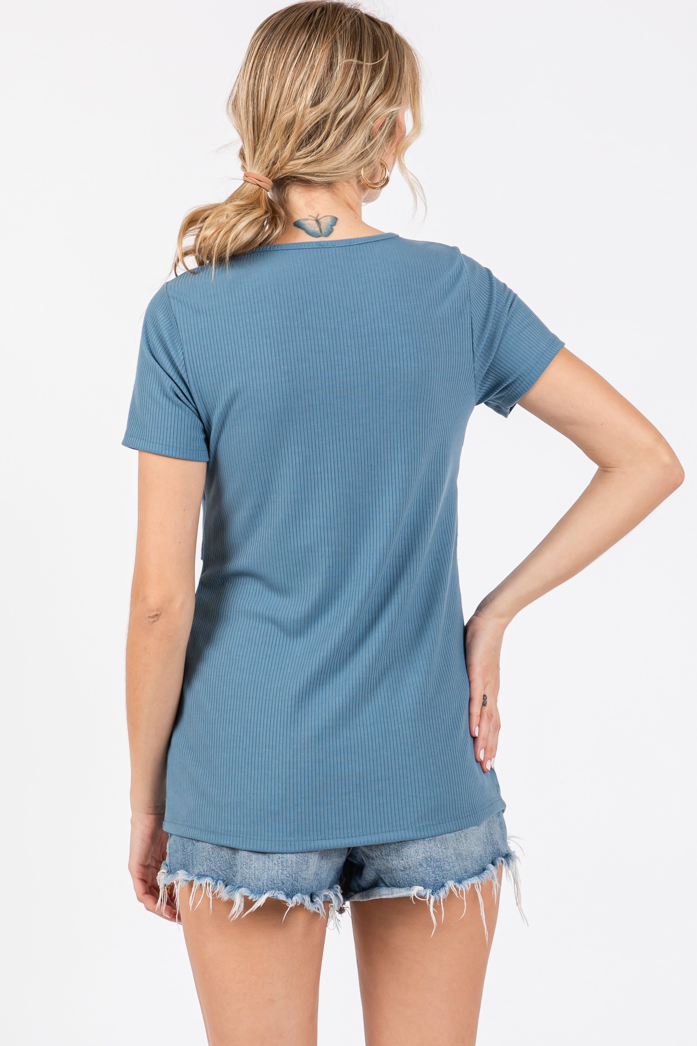 Blue Ribbed Twist Front Top sold by Pinkblush product image thumbnail 3