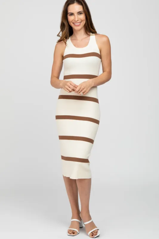 Ivory Striped Sleeveless Sweater Midi Dress sold by Pinkblush