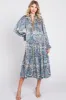 Blue Floral Print Satin Maternity Midi Dress sold by Pinkblush