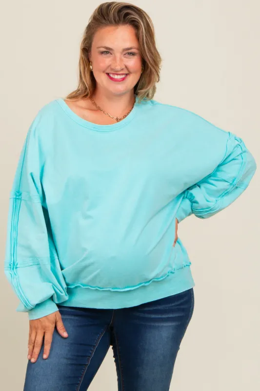 Aqua Raw Hem Detail Maternity Plus Pullover Top sold by Pinkblush