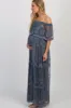 Blue Lace Mesh Overlay Off Shoulder Maternity Maxi Dress sold by Pinkblush