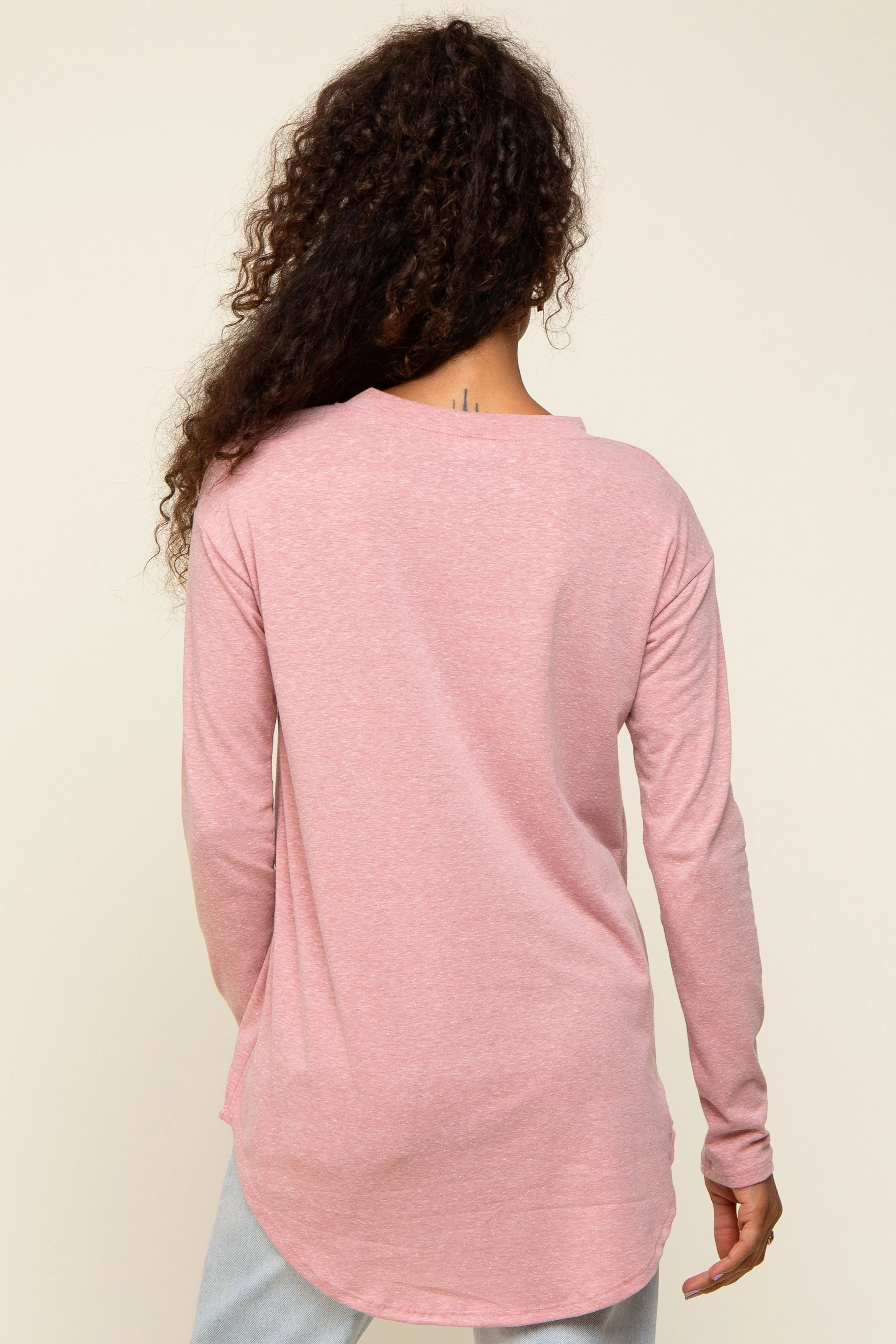 Light Pink Long Sleeve Curved Hem Top sold by Pinkblush product image thumbnail 3
