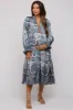 Blue Floral Print Satin Maternity Midi Dress sold by Pinkblush