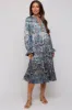 Blue Floral Print Satin Maternity Midi Dress sold by Pinkblush