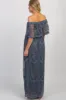 Blue Lace Mesh Overlay Off Shoulder Maternity Maxi Dress sold by Pinkblush