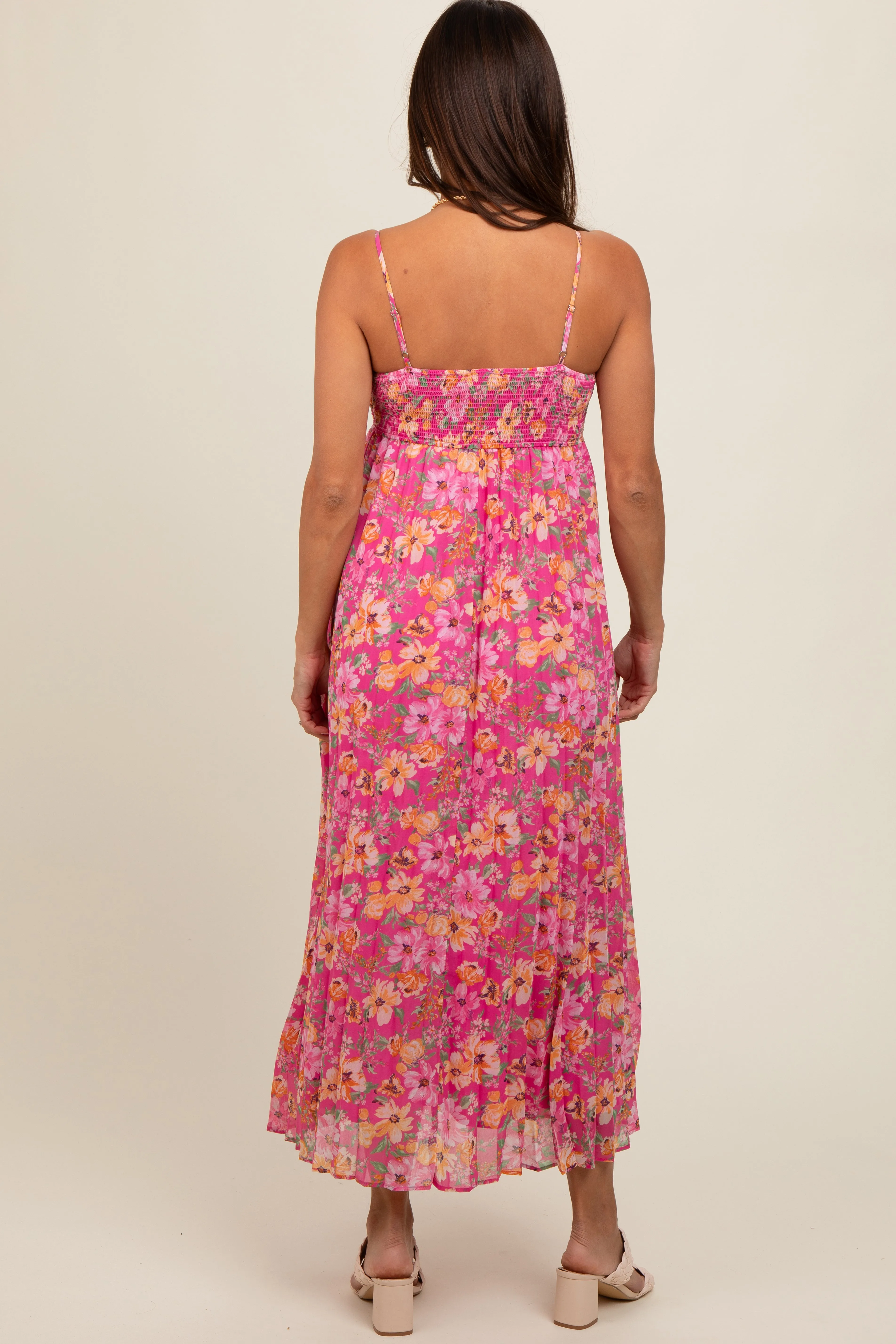 Pink Floral Pleated Maternity Maxi Dress sold by Pinkblush product image thumbnail 3