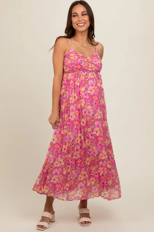 Pink Floral Pleated Maternity Maxi Dress sold by Pinkblush