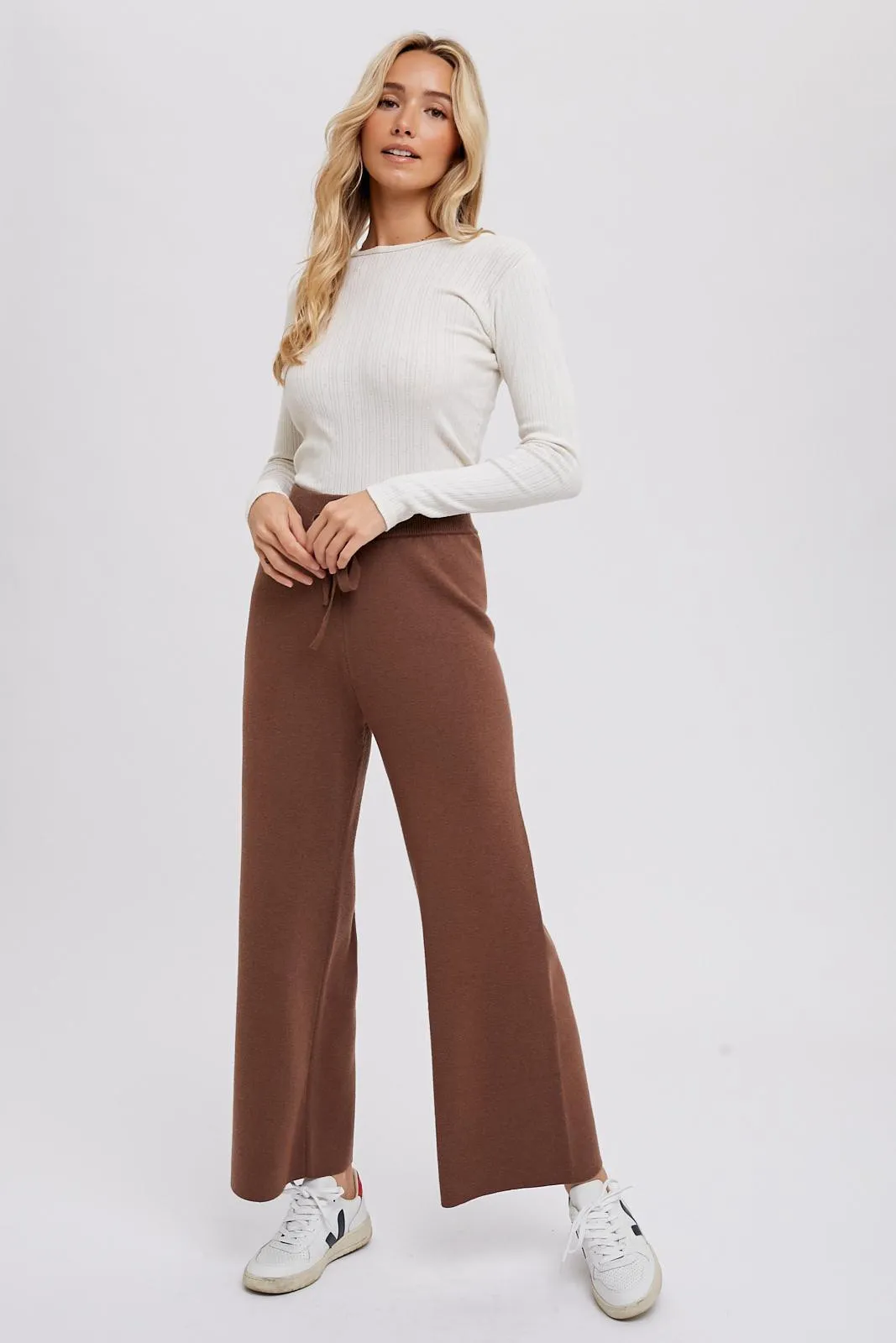 Brown Sweater Knit Drawstring Pants sold by Pinkblush