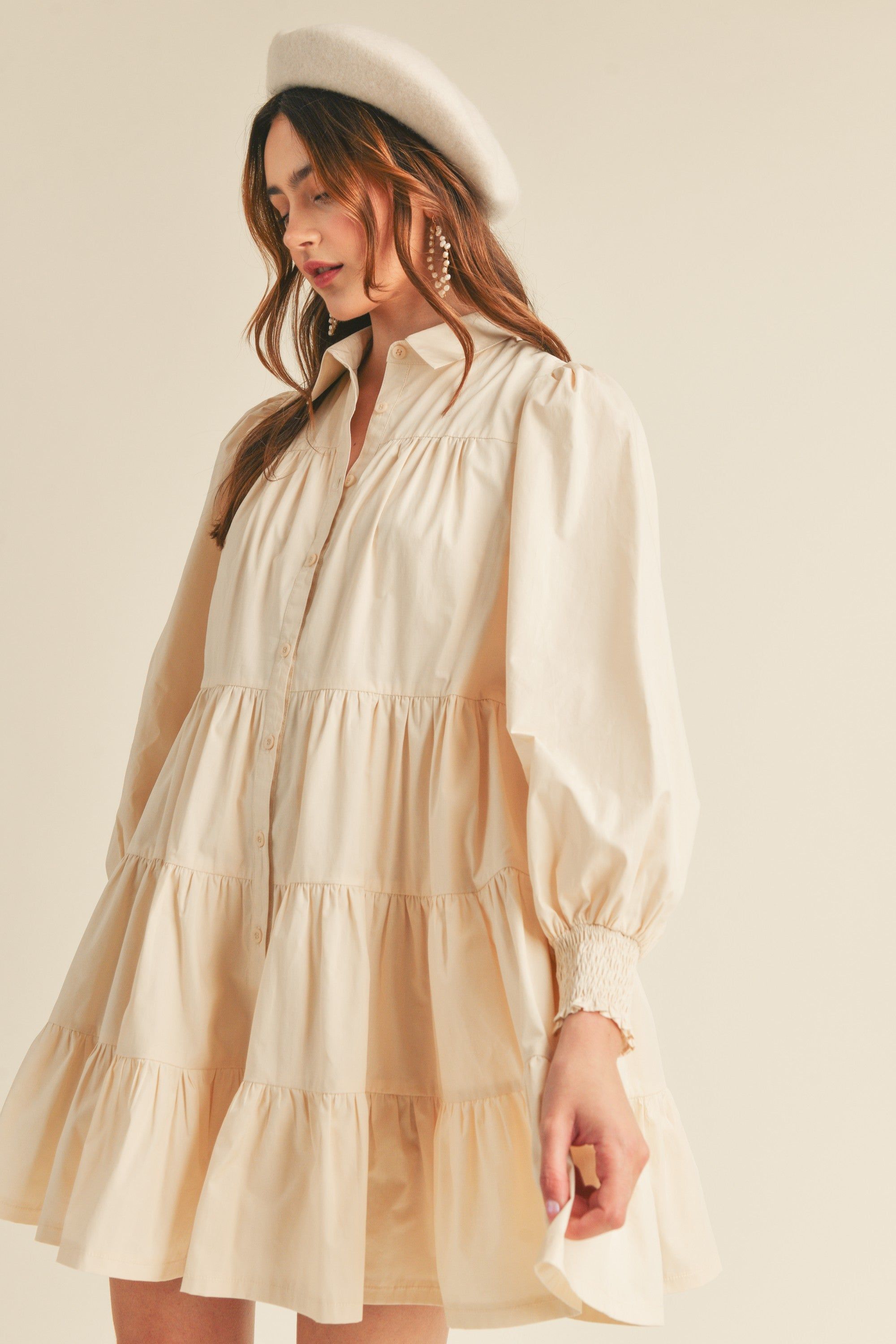 Oat Tiered Button Down Mini Dress sold by Pinkblush product image thumbnail 2