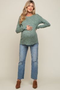 Mint Green Knit Long Sleeve Maternity Top sold by Pinkblush
