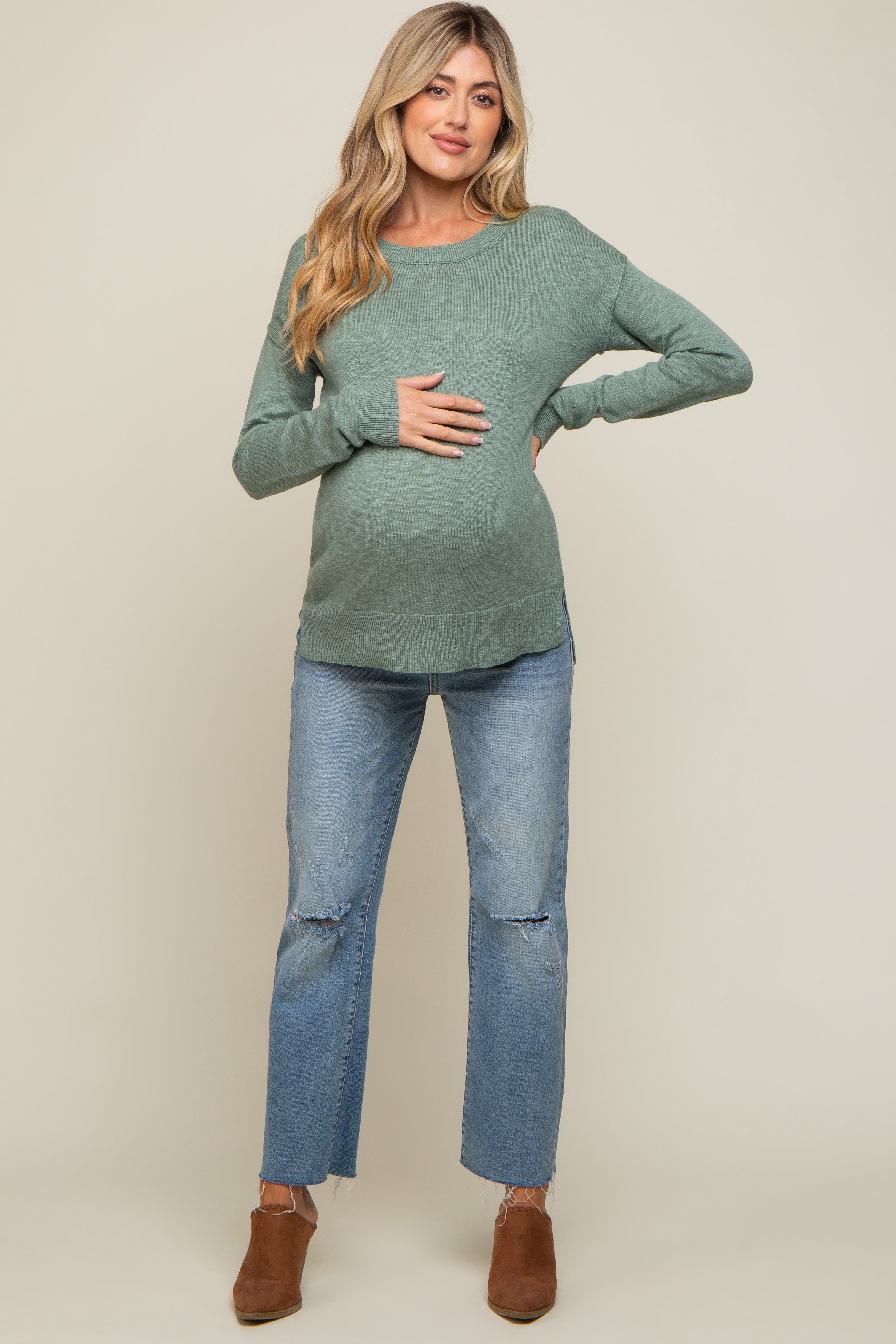 Mint Green Knit Long Sleeve Maternity Top sold by Pinkblush product image thumbnail 4