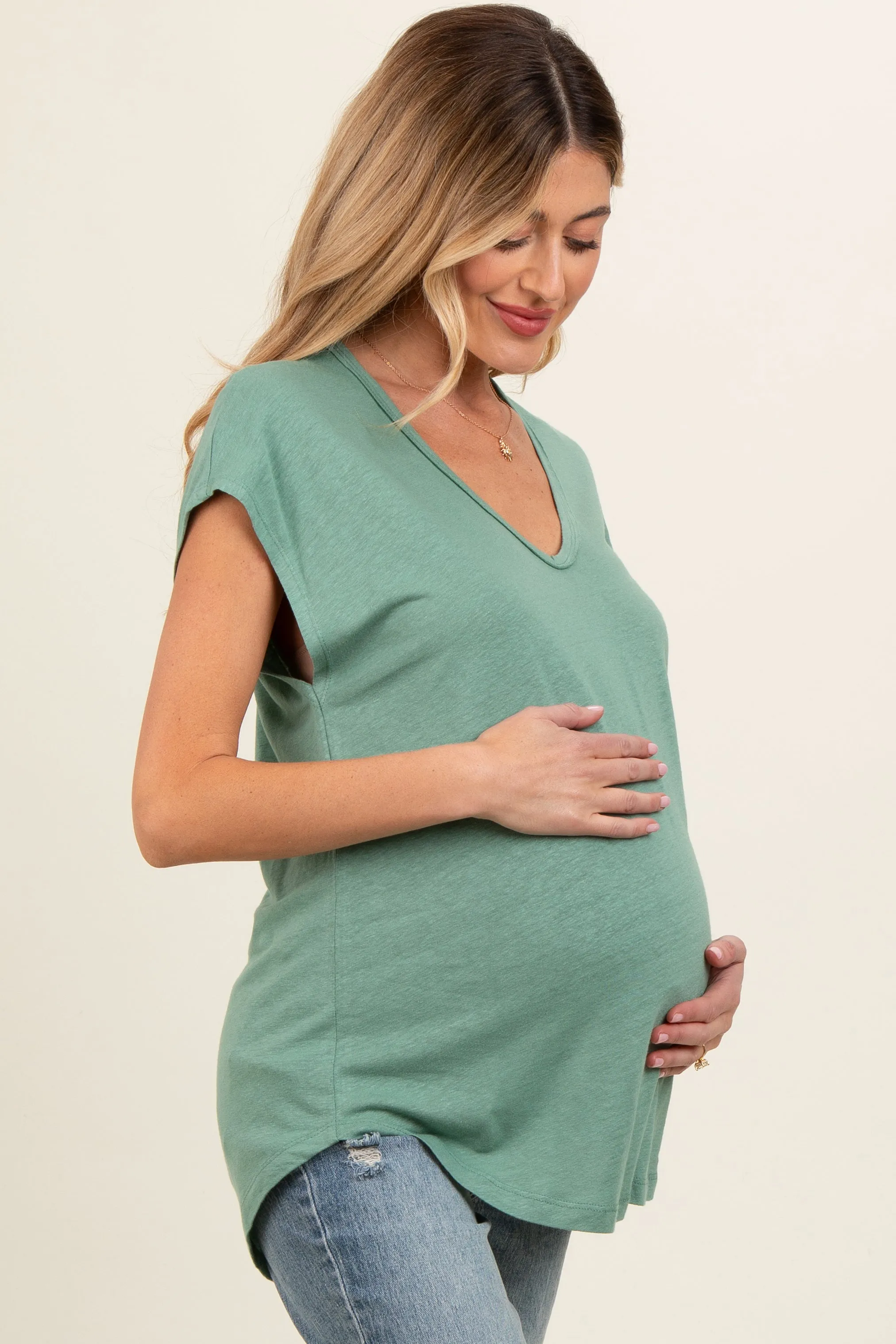 Green V-Neck Maternity Top sold by Pinkblush product image thumbnail 3