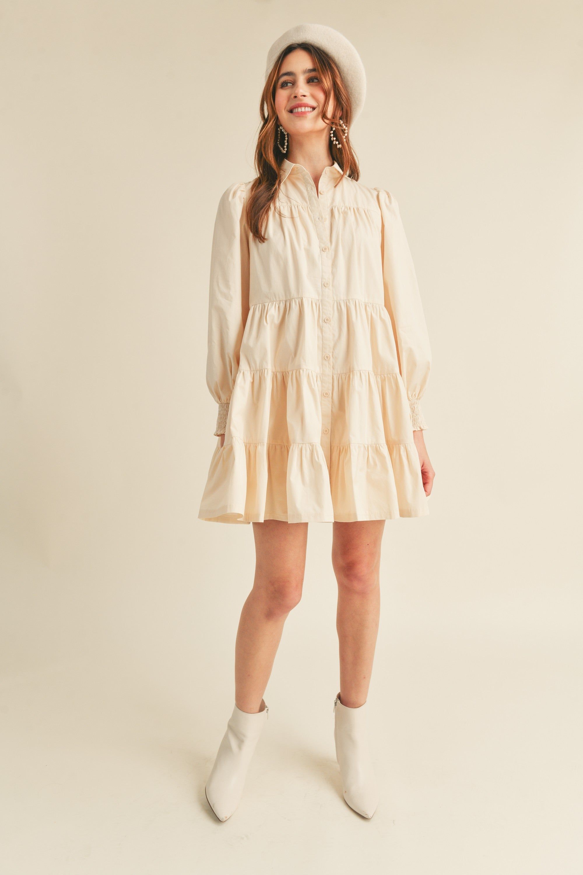 Oat Tiered Button Down Mini Dress sold by Pinkblush product image thumbnail 4
