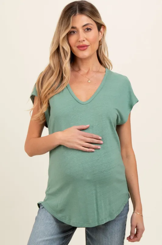 Green V-Neck Maternity Top sold by Pinkblush