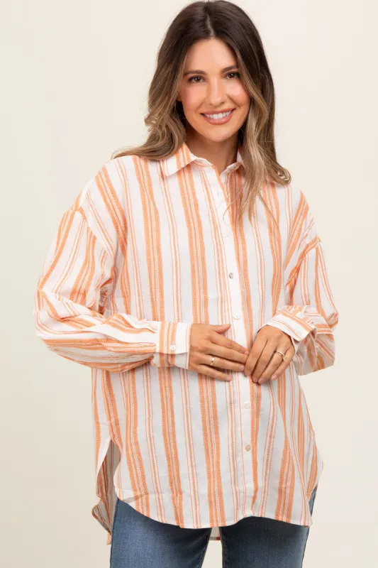 Peach Yarn Dye Stripe Button Down Maternity Top sold by Pinkblush