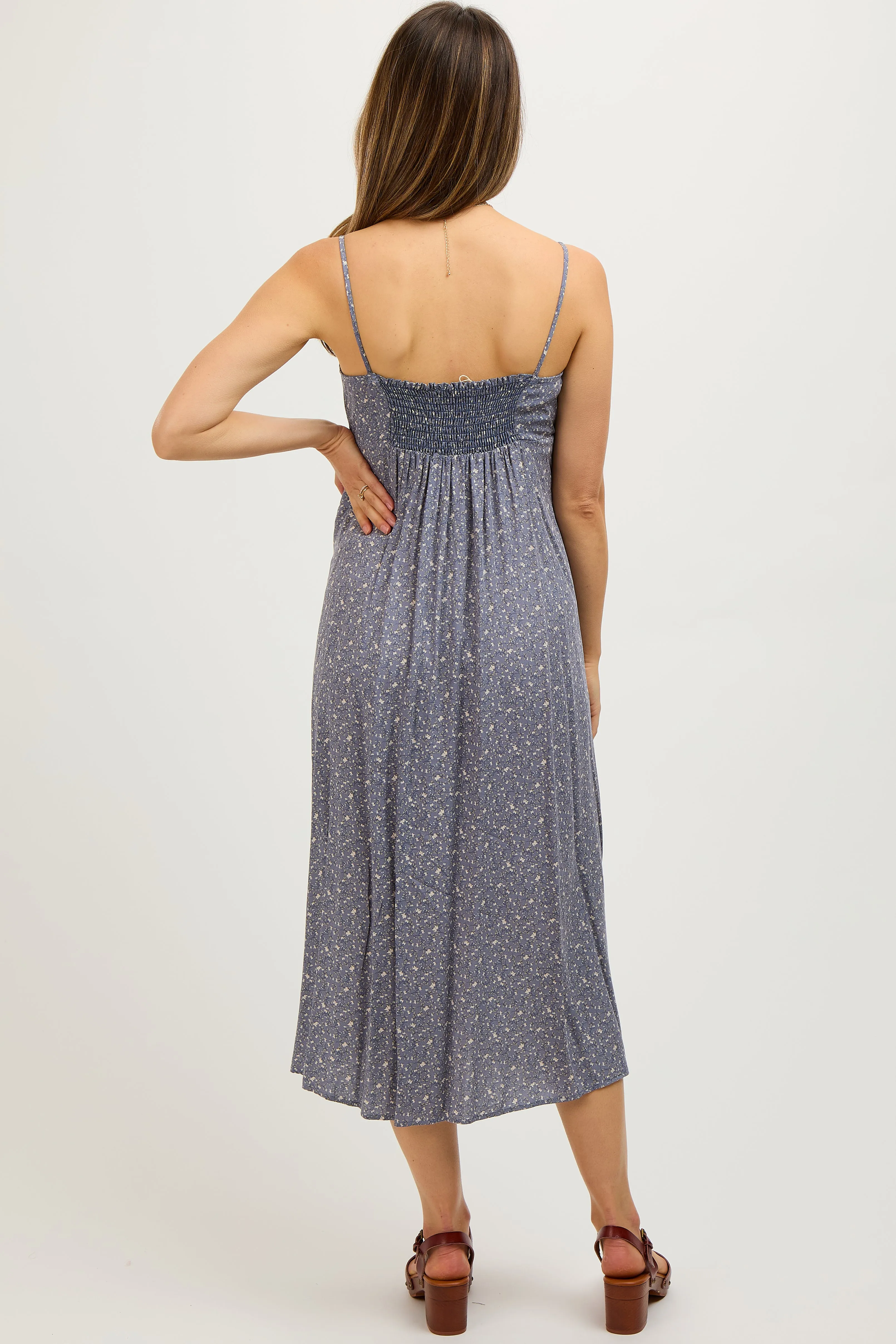 Blue Ditsy Floral Side Slit Maternity Midi Dress sold by Pinkblush product image thumbnail 4