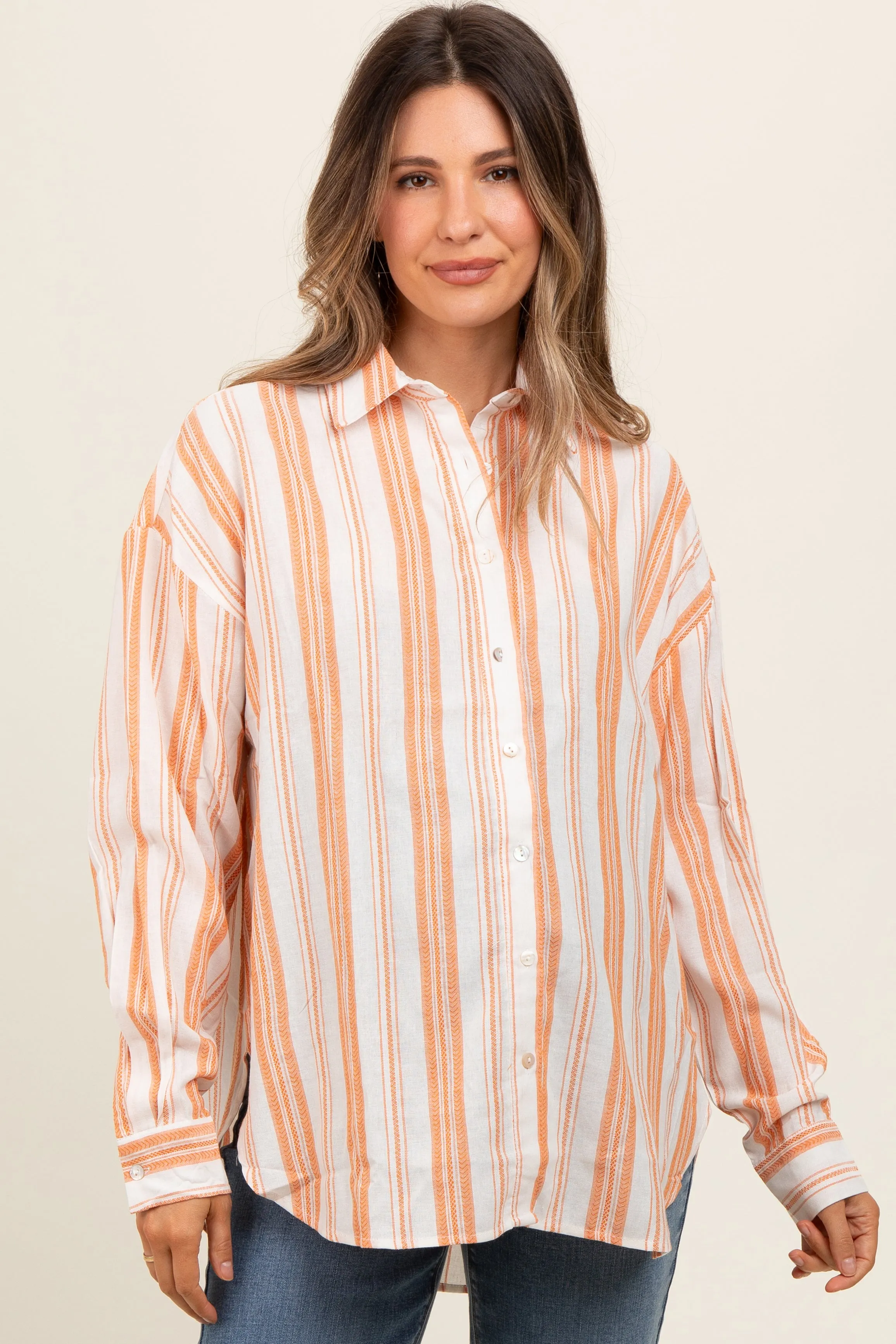 Peach Yarn Dye Stripe Button Down Maternity Top sold by Pinkblush product image thumbnail 2