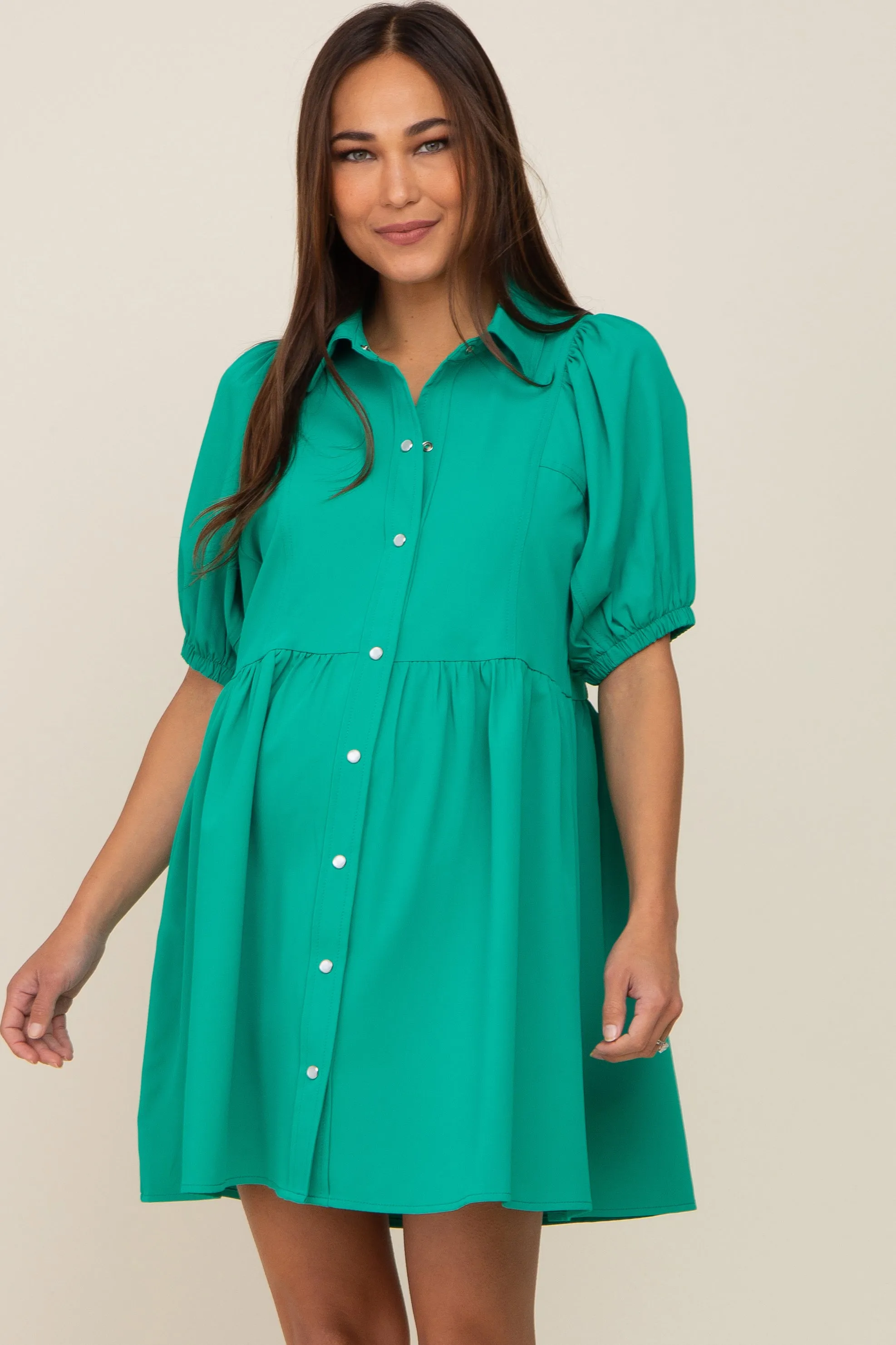 Green Button Down Maternity Mini Dress sold by Pinkblush product image thumbnail 2