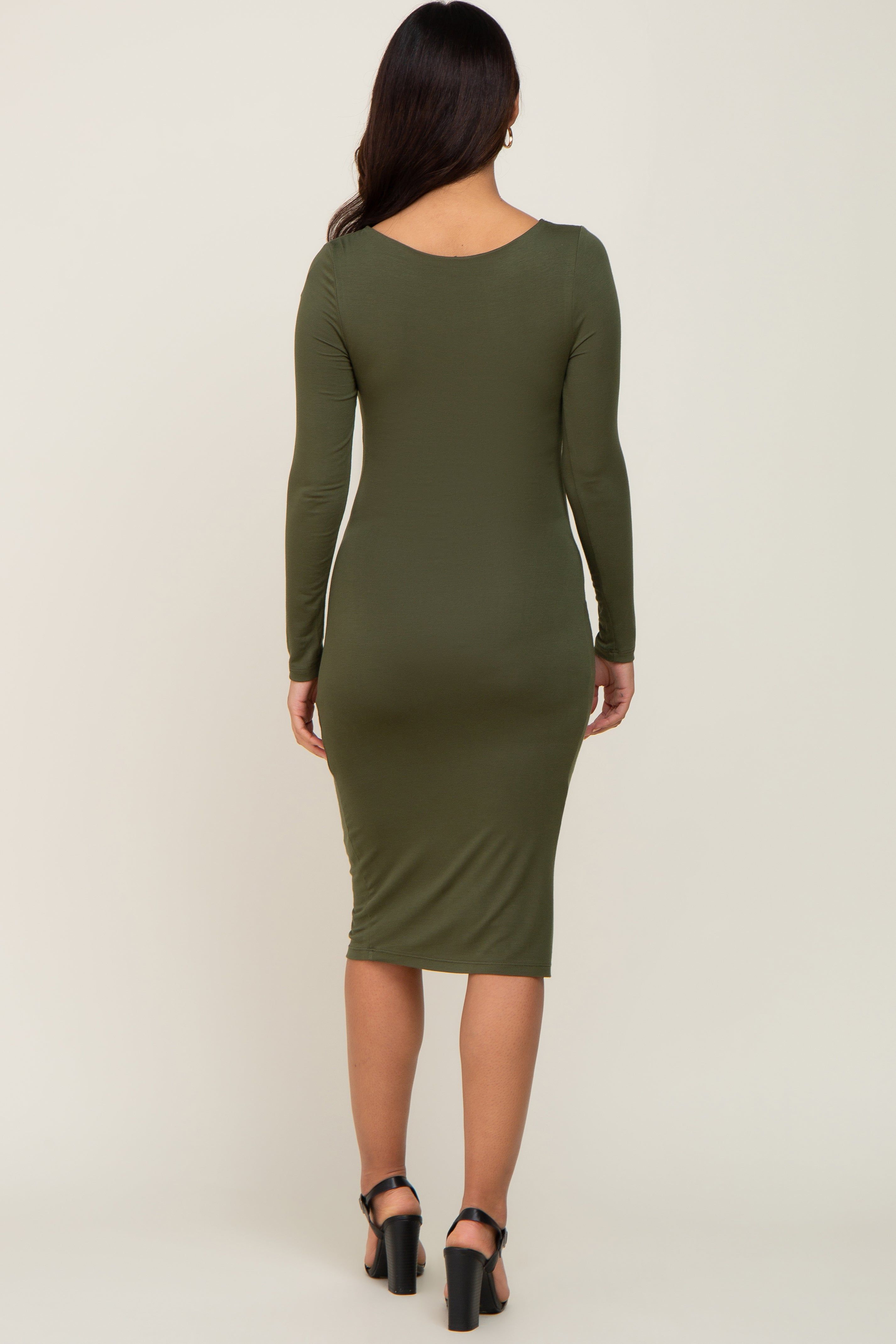 Olive Long Sleeve Square Neck Maternity Dress sold by Pinkblush product image thumbnail 3