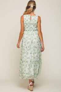 Green Floral Sleeveless Tiered Maternity Maxi Dress sold by Pinkblush