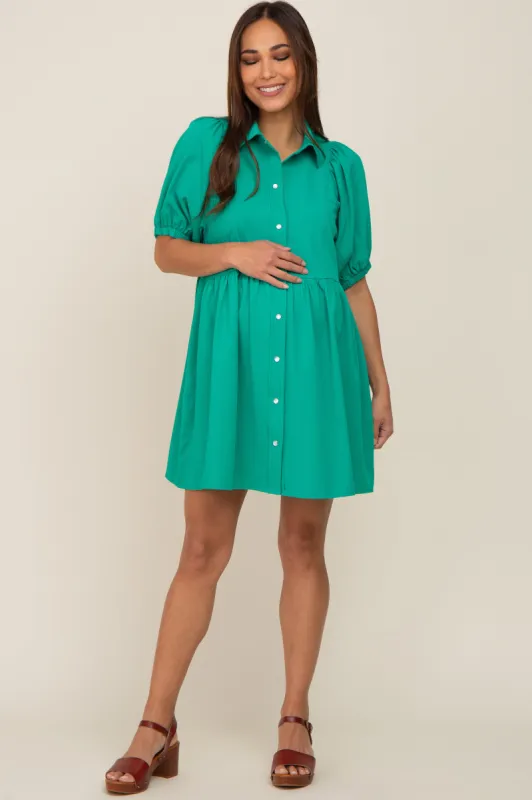 Green Button Down Maternity Mini Dress sold by Pinkblush